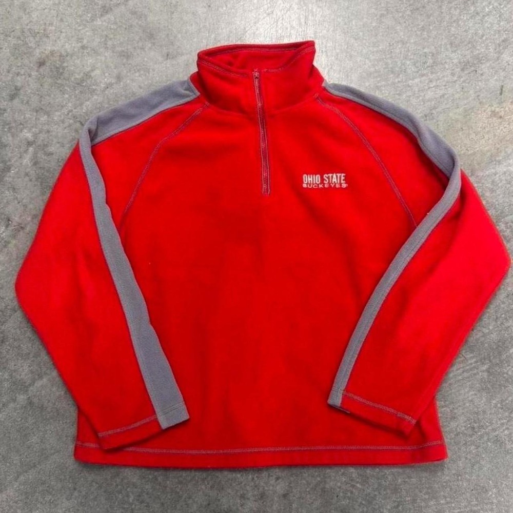 Ohio State Women's Starter Fleece Quarter Zip Jacket Medium Red Gray Embroidered